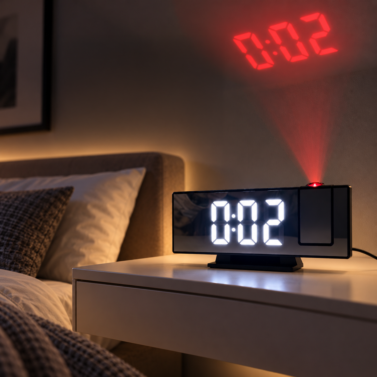 ساعات منبه رقمية للغرف مع شاشة LED كبيرة وجهاز عرض دوار وخمسة مستويات إضاءة وشاحن USB وبطارية احتياطية - الصورة 2